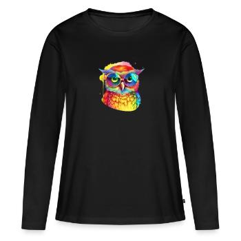 Colorful cool owl with sunglasses - Women's Premium Organic Long Sleeve Shirt - black - Front - Julia (174cm)