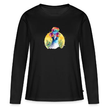 Colorful cool peacock with sunglasses - Women's Premium Organic Long Sleeve Shirt - black - Front - Julia (174cm)