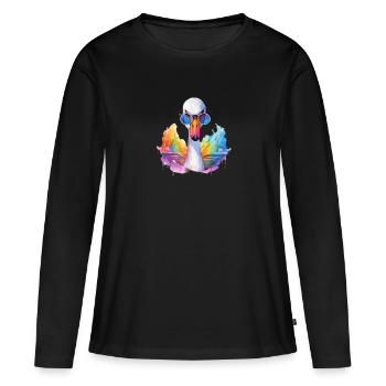 Colorful cool swan with sunglasses - Women's Premium Organic Long Sleeve Shirt - black - Front - Julia (174cm)