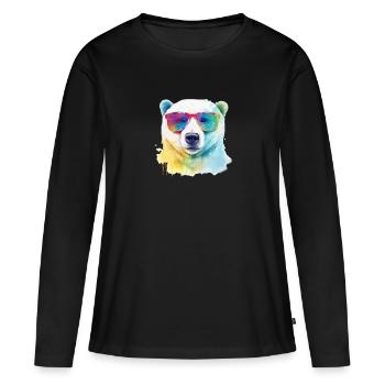 Colorful cool polar bear with sunglasses - Women's Premium Organic Long Sleeve Shirt - black - Front - Julia (174cm)