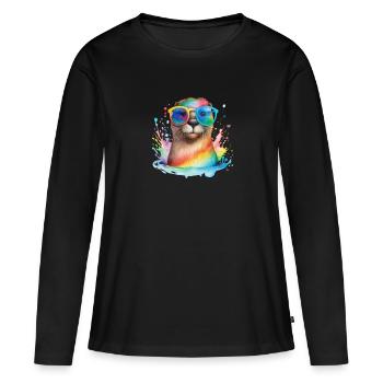 Colorful cool otter with sunglasses - Women's Premium Organic Long Sleeve Shirt - black - Front - Julia (174cm)
