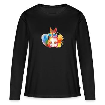 Colorful cool squirrel with sunglasses - Women's Premium Organic Long Sleeve Shirt - black - Front - Julia (174cm)
