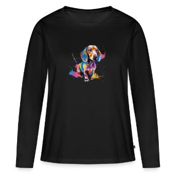 Cooler und bunter Dackel für Dackel-Liebhaber - Frauen Premium Bio Langarmshirt - Schwarz - Vorne - Julia (174cm)