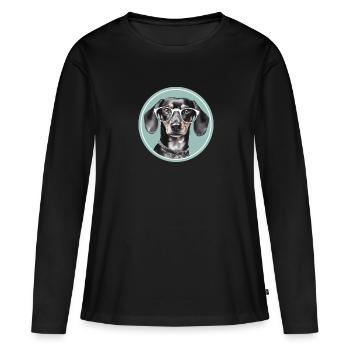 Mignon chien teckel avec des lunettes pour éventail teckel - T-shirt manches longues Premium bio Femme - noir - Devant - Julia (174cm)