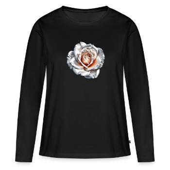 Blumen Rose Weiß Grau Muttertag Valentinstag - Frauen Premium Bio Langarmshirt - Schwarz - Vorne - Julia (174cm)