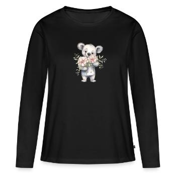 Niedlicher & süßer Koala mit Blumenstrauß - Frauen Premium Bio Langarmshirt - Schwarz - Vorne - Julia (174cm)