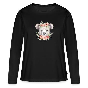 Niedlicher & süßer Koala mit Blumen Liebe - Frauen Premium Bio Langarmshirt - Schwarz - Vorne - Julia (174cm)