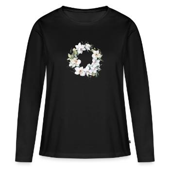 Plantes Couronne de fleurs Fleurs Orchidée Mariage blanc - T-shirt manches longues Premium bio Femme - noir - Devant - Julia (174cm)