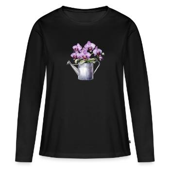 Fleurs Fleurs Orchidée Rose Mariage Arrosoir - T-shirt manches longues Premium bio Femme - noir - Devant - Julia (174cm)