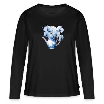 Plantes fleurs bleues fleurs pot d’orchidées - T-shirt manches longues Premium bio Femme - noir - Devant - Julia (174cm)