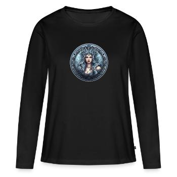 Goth Fille Gothique Bleu Médiéval Mystique - T-shirt manches longues Premium bio Femme - noir - Devant - Julia (174cm)