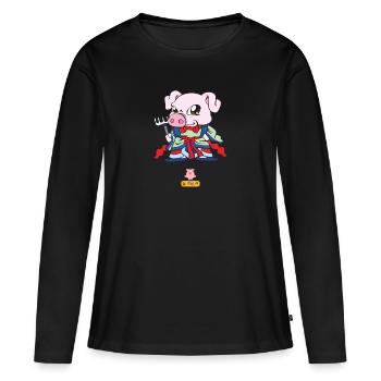 Signe astrologique chinois : Cochon - T-shirt manches longues Premium bio Femme - noir - Devant - Julia (174cm)