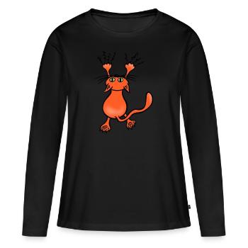 Wilde Katze orange - Frauen Premium Bio Langarmshirt - Schwarz - Vorne - Julia (174cm)