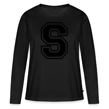 Lettre S Équipe Foot | baseball| basket université - T-shirt manches longues Premium bio Femme - noir - Devant - Julia (174cm)