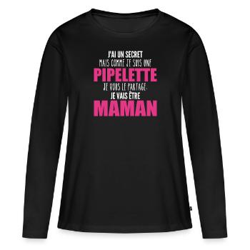 je suis une future maman pipelette ! future maman - T-shirt manches longues Premium bio Femme - noir - Devant - Julia (174cm)