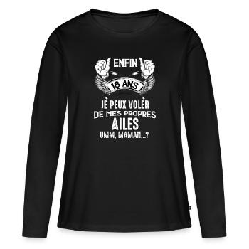 Idée Cadeau 18 Ans Humour Enfin Adulte - T-shirt manches longues Premium bio Femme - noir - Devant - Julia (174cm)