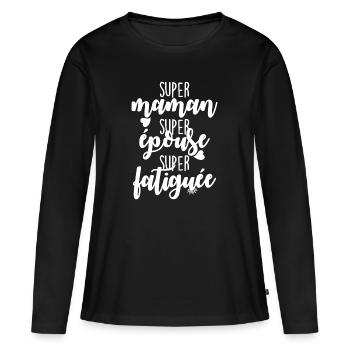 Humour maman - T-shirt manches longues Premium bio Femme - noir - Devant - Julia (174cm)
