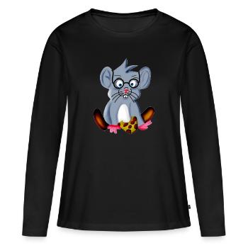 Schlau Streber Maus mit Brille als Brillenschlange - Frauen Premium Bio Langarmshirt - Schwarz - Vorne - Julia (174cm)
