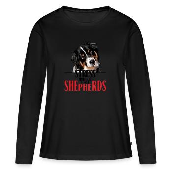 AUSTRALIAN SHEPHERD le stress ne me - T-shirt manches longues Premium bio Femme - noir - Devant - Julia (174cm)