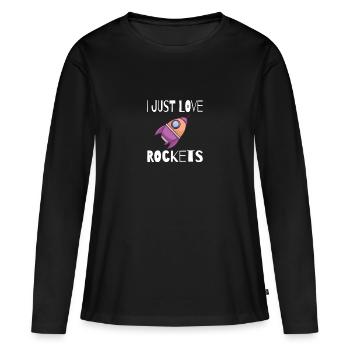 SPACE / ROCKET: I just love rockets - Frauen Premium Bio Langarmshirt - Schwarz - Vorne - Julia (174cm)
