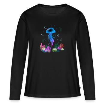 Vacances mer été animaux marins - T-shirt manches longues Premium bio Femme - noir - Devant - Julia (174cm)
