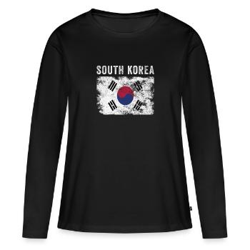 Südkorea Flagge Distressed - Frauen Premium Bio Langarmshirt - Schwarz - Vorne - Julia (174cm)