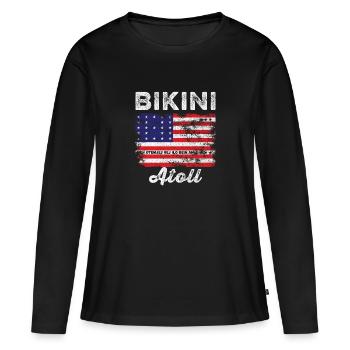 Drapeau de l’atoll de Bikini en détresse Drapeau de Bikini - T-shirt manches longues Premium bio Femme - noir - Devant - Julia (174cm)