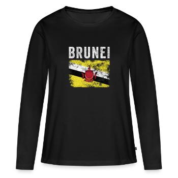 Drapeau du Brunei en détresse - Drapeau brunéien - T-shirt manches longues Premium bio Femme - noir - Devant - Julia (174cm)