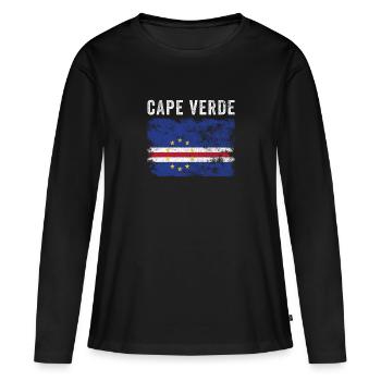 Kapverdische Flagge Distressed - Frauen Premium Bio Langarmshirt - Schwarz - Vorne - Julia (174cm)