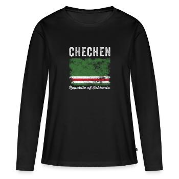 Drapeau tchétchène en détresse - Drapeau du Caucase - T-shirt manches longues Premium bio Femme - noir - Devant - Julia (174cm)