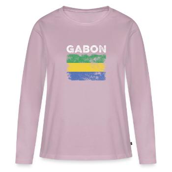 Gabon Flag Distressed - Gabonese Flag - Women's Premium Organic Long Sleeve Shirt - dusky pink - Front - Julia (174cm)