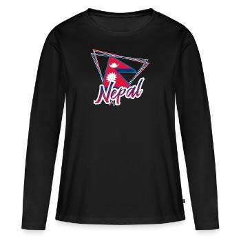 Nepal - T-shirt manches longues Premium bio Femme - noir - Devant - Julia (174cm)
