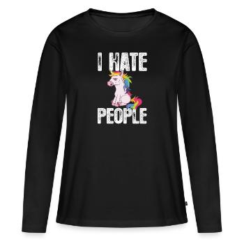 Licorne Je déteste les gens - T-shirt manches longues Premium bio Femme - noir - Devant - Julia (174cm)