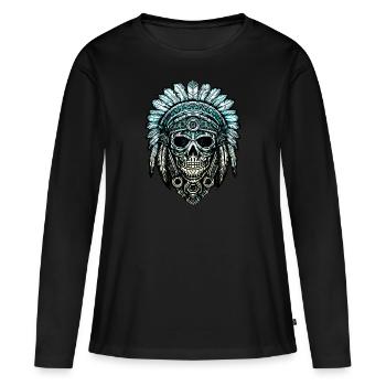 Plumes de tête de tête d’Inde plumes de plumes coiffe - T-shirt manches longues Premium bio Femme - noir - Devant - Julia (174cm)