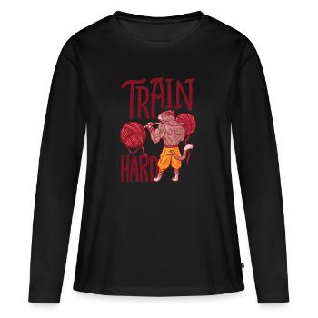 Cat musculaire formés avec des bobines de forme de laine - T-shirt manches longues Premium bio Femme - noir - Devant - Julia (174cm)