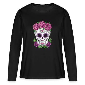 Zuckerschädel 01 - Frauen Premium Bio Langarmshirt - Schwarz - Vorne - Julia (174cm)