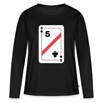 Clubs Cinq Carte à jouer Carte de poker - T-shirt manches longues Premium bio Femme - noir - Devant - Julia (174cm)