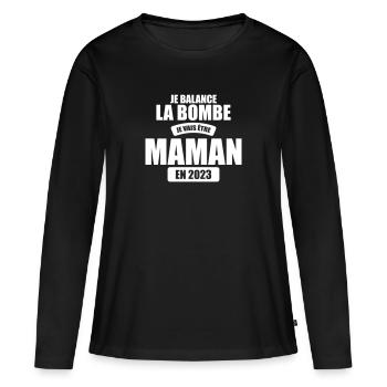 je balance la bombe je vais etre maman en 2023 - T-shirt manches longues Premium bio Femme - noir - Devant - Julia (174cm)