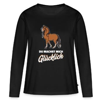 Islandpferde Statement Pferdeliebe Pferdenarr - Frauen Premium Bio Langarmshirt - Schwarz - Vorne - Julia (174cm)