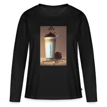 Café, grains de café - T-shirt manches longues Premium bio Femme - noir - Devant - Julia (174cm)