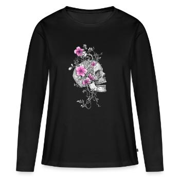 Skull with flowers in pink - Women's Premium Organic Long Sleeve Shirt - black - Front - Julia (174cm)
