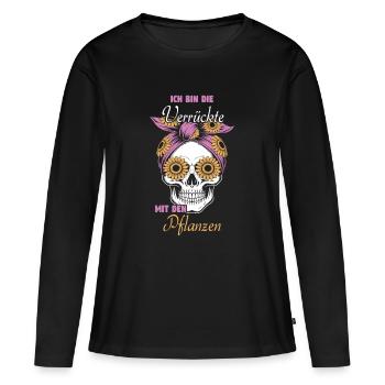 ich bin die irre mit den pflanzen - Frauen Premium Bio Langarmshirt - Schwarz - Vorne - Julia (174cm)