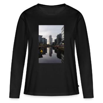 Réflexion urbaine - T-shirt manches longues Premium bio Femme - noir - Devant - Julia (174cm)
