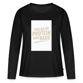ALIMENTÉ PAR LES PROTÉINES ET LA RAGE - T-shirt manches longues Premium bio Femme - noir - Devant - Julia (174cm)