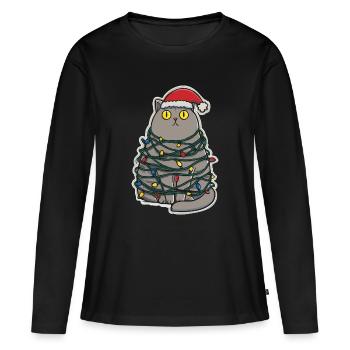 Noël chat maladroit - T-shirt manches longues Premium bio Femme - noir - Devant - Julia (174cm)