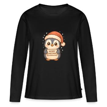 Salutations de Noël du Pingouin des Neiges - T-shirt manches longues Premium bio Femme - noir - Devant - Julia (174cm)