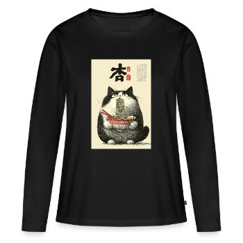 Bol ukiyo-e Noodle Cat - T-shirt manches longues Premium bio Femme - noir - Devant - Julia (174cm)