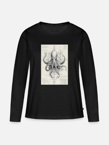 Geometrischer Oktopus-Bauplan - Frauen Premium Bio Langarmshirt - Schwarz