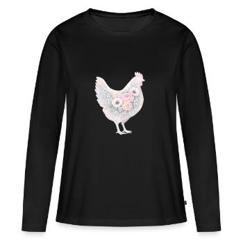 Peinture aquarelle de poule poule - T-shirt manches longues Premium bio Femme - noir - Devant - Julia (174cm)