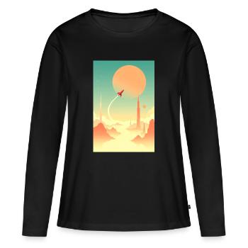 Erste Reisen jenseits ferner Horizonte - Frauen Premium Bio Langarmshirt - Schwarz - Vorne - Julia (174cm)